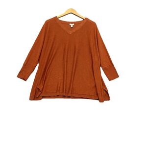 Garnet Hill 100% Linen V Neck Dolman Sleeve Sweater Oversized Rust XL Lagenlook